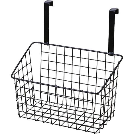 Cesta de almacenamiento negra para colgar en la pared o en la puerta, adecuada para guardar alimentos y artículos del hogar. (1/5)