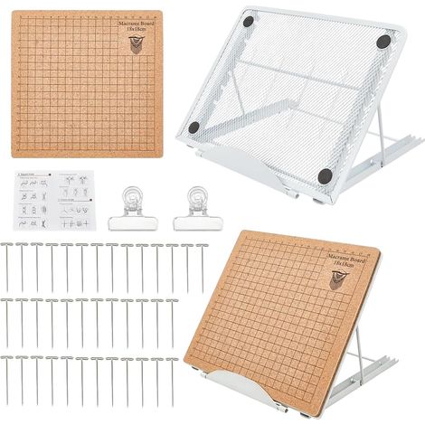 Planche en macramé de 18 x 18 cm avec pince : planche en macramé avec support réglable, accessoires en macramé réutilisables pour tresser des bracelets, cordons noués, écharpes (1/5)