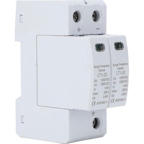 Dispositif de protection contre les surtensions 2P PC, montage sur rail 35 mm, protection contre les surtensions domestiques, 1000 V CC, 10 kA - 20 kA (1/4)
