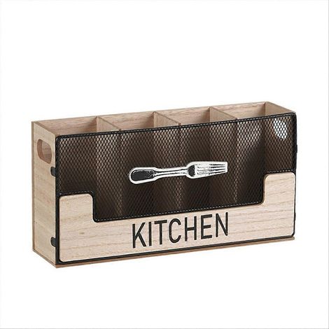 Cuisine counter ustensile support bois flatware organisateur noir (1/5)