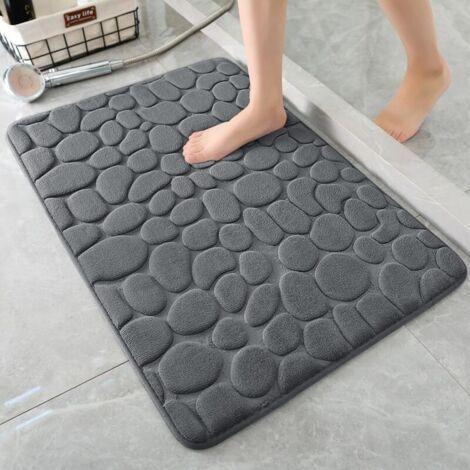 Tapis de bain en mousse à mémoire de forme, antidérapant, absorbant, lavable et à séchage rapide (60 x 40 cm, gris foncé) (1/4)