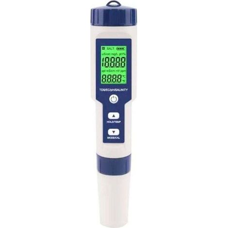 Salzgehaltsmessgerät für Schwimmbäder, 5-in-1 digitales Meerwasser-Salzgehaltsmessgerät, wasserdichtes Testset (IP67) (1/5)