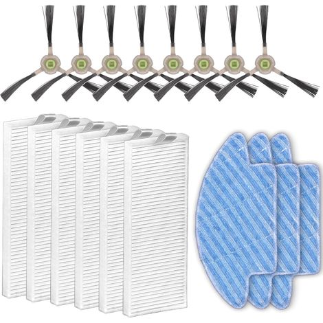 17 Pièces - Filtre HEPA - Brosse Latérale - Kit de Rechange pour Aspirateur Robot Lefant M210 OKP K2 - Nettoyage Sol et Coins - Noir - 6x Filtres 8x Brosses 3x Tampons (1/5)