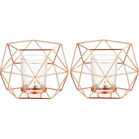 rose Bougeoir - Lot de 2 Bougeoirs Mariage Centre de Table pour Chauffe-plat Géométrique Design Moderne de Anniversaire Maison Décoration Métal (1/5)