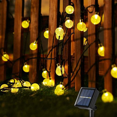MINKUROW Solar-Lichterkette, 7,5 m, 50 LEDs, warmweiß, Kristall-Lichterketten, Outdoor-Speicher, 8 Modi, wasserdicht, LED-Kugeln, Licht für Innendekoration, Garten, Terrasse, Balkon, Hochzeit, Party, (1/4)