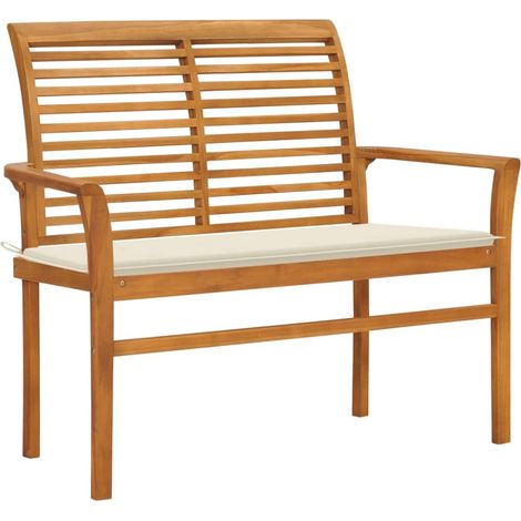 Gartenbank mit Cremeweißer Auflage 112 cm Massivholz Teak vidaXL (1/5)