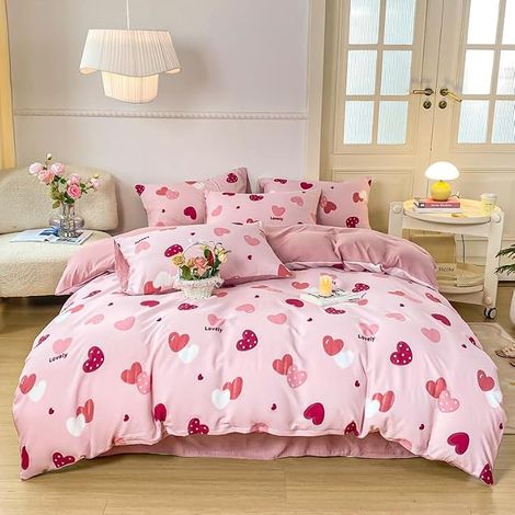 Housse de Couette 220x240 Amour Rose et 2 Taies d'oreiller 65x65 (1/5)