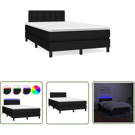The Living Store Sommier à lattes de lit matelas et LED noir 120x190 cm tissu - Sommier Tapissier - Lit Noir - Matelas Ressort Ensaché - LED Colorée - Chambre À Coucher (1/5)