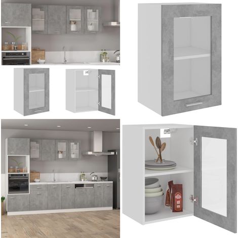 Armoire en verre suspendue Gris béton Bois d'ingénierie - armoire en verre suspendue - armoires en verre suspendues - Home & Living (1/5)