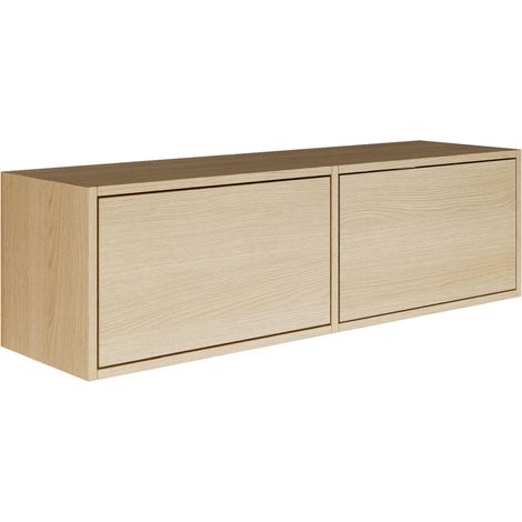 Meuble TV Suspendu Bois 100 cm Design Contemporain en Aspect chêne 2 Abattants Basculants Système Push-to-Open Finition Idéal pour Intérieur Moderne (1/5)