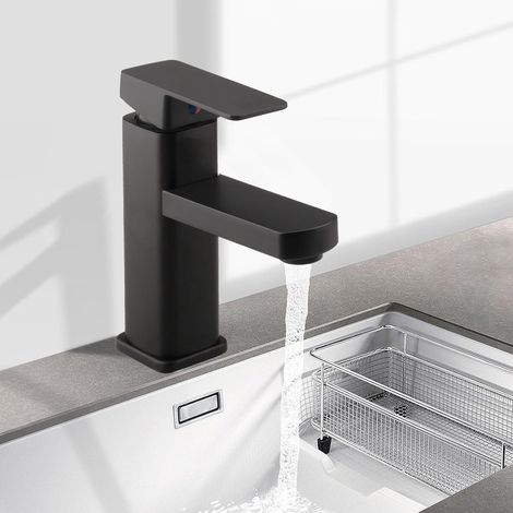 Robinet Salle De Bain Noir Design Elégant Mitigeur Lavabo avec Cartouche Céramique Robinet Lavabo Salle De Bain Tuyau Eau Chaude et Froide de 80cm et Matériau en Laiton Épaissi Chromé (1/5)