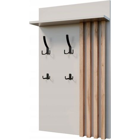 Porte-manteau mural 100x60 cm Cachemire / Beige avec lattes en Chêne Wotan– Rangement mural pratique pour entrée (1/4)
