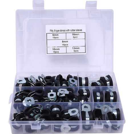 50pcs collier de serrage rembourré en caoutchouc de type R clip de câble de fil électrique 6-16mm (1/5)