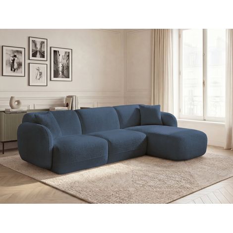 BOBOCHIC - Canapé d'angle fixe modulable ANDA tissu chenille Angle droit  Bleu foncé (1/5)