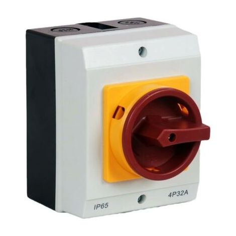 Interrupteur principal, disjoncteur, disjoncteur 4 pôles, interrupteur rotatif IP65, interrupteur UKP gris, jaune, rouge (32 A) (1/4)
