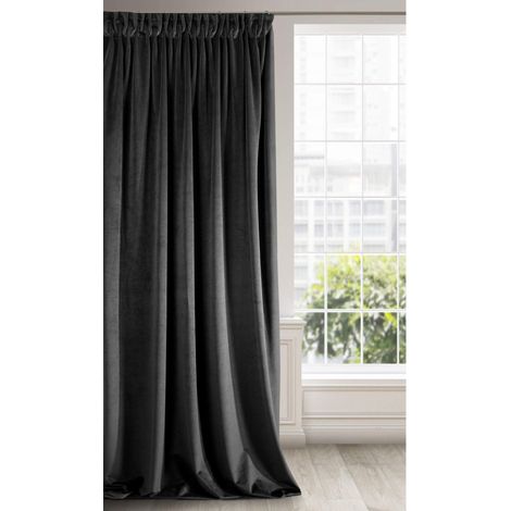 Eurofirany RIA Tenda Oscurante, Tenda con Fettuccia Arricciatenda - 1 pz, Tenda Extra Lunga, Elegante, Tinta Unita, Soggiorno, Camera da Letto, Densità 290 g/m², 140x270 cm, Nero (1/5)