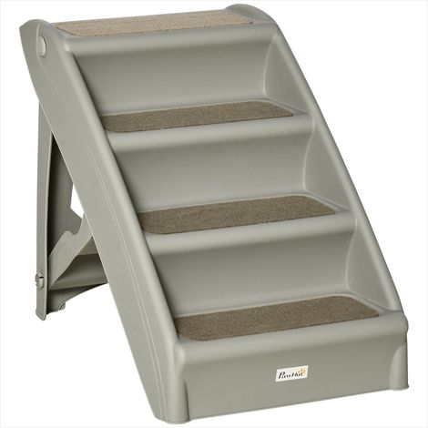 Rampe pour animaux pliable 4 marches antidérapantes gris PP (1/5)