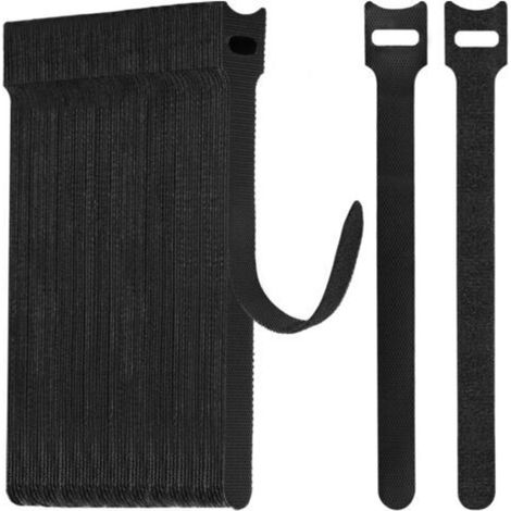 50pcs Attache Cable Réutilisables de 20cm de Long, Sangles de Management des Câbles Réglables en Noir
