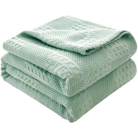 Couvre-lit coton gaufré - Plaid moelleux - Couverture d'été douce - Aspect gaufré - Coton respirant - Peut être utilisé comme lit et canapé - Aqua 200 x 230 cm (1/4)