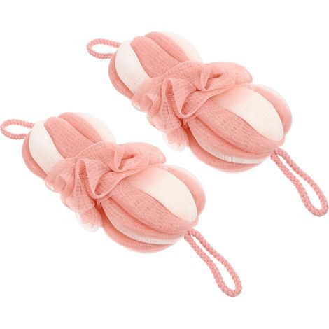2Pièces Boules de Bain Moussantes Longues Fleurs de Éponge Souple pour Bain Pratique pour Voyage et Usage Domestique Rayé (1/5)