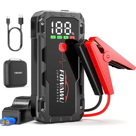 7000A Booster Batterie Voiture 12L d'essence 10L de Diesel 26800mAh 12V Démarreur de Batterie de Voiture Portable avec Pinces Intelligentes QC 3,0 2,4 inch écran LCD Lumière LED (1/5)