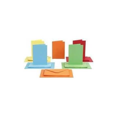 Cartes et enveloppes, dimension carte 10,5x15 cm, dimension enveloppes 11,5x16,5 cm, Couleurs assorties, 50sets