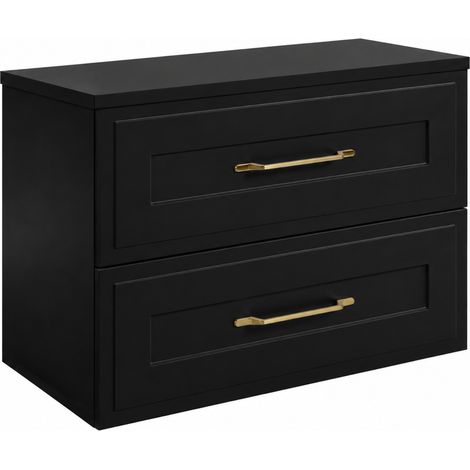 Mobile bagno sospeso 80 cm con cassetti, colore nero + top nero, maniglie color oro, 80 x 46 x 58,6 cm (1/5)