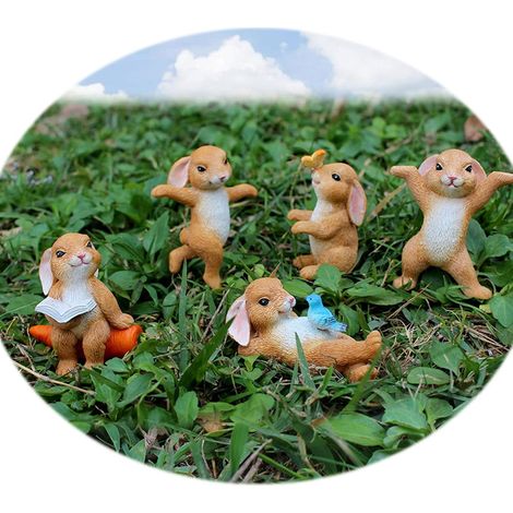 Lot de 5 figurines de lapins miniatures en résine, décorations mignonnes pour jardin, terrasse, jardin, cour, pots de fleurs de bureau, Pâques, etc. (1/5)