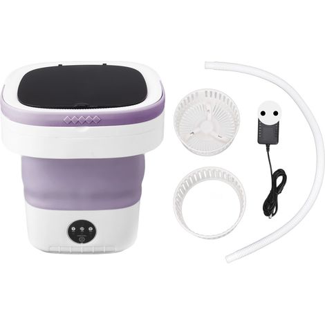 [Laveuse] [ - ] [Model Mini Portable] [ - ] [Foldable Machine] 7,5 L, Mini Machine de Lavage Portable en Seau avec Séchage Douce et Tuyau d'Évacuation, 100‑240V EU Plug Violet (1/5)