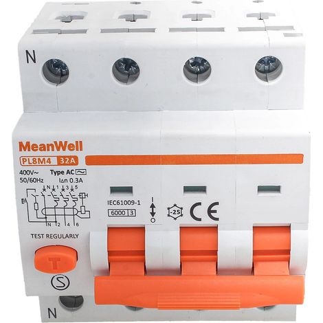 RCBO Interruttore Magnetotermico Differenziale Tipo A Curva C 3P+N 4M 6000A 300mA AC 400V IP20 IEC61009-1 PL8M4, Corrente Disponibili 10A 16A 20A 25A 32A 40A (C32A) (1/5)