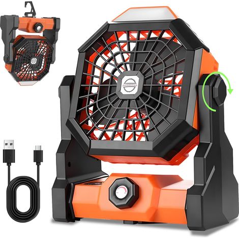 Fuleadture Ventilateur portable rechargeable, sans fil, alimenté par batterie, petit ventilateur de table, ventilateurs à piles USB pour voyage, camping, tente (1/5)