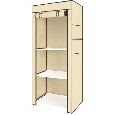 Youyijia 149x70x45cm Portable Wardrobe Single Canvas Wardrobe Clothes Storage Organizer with Hanging Rail Foldable Closet for Clothes, Toys, Shoes, Bags, Living Room, Bedroom, Cloakroom (Cream) (1/5)