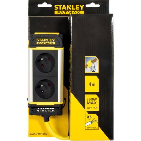 Stanley – Bloc électrique 2 prises 16A en aluminium extrudé – Câble 4m haute résistance Ø8mm – Attache ceinture nylon pour travail en hauteur (1/5)