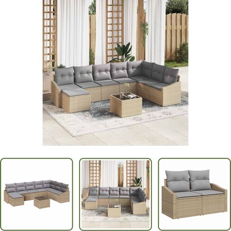 vidaXL Poly-Rattan - Sofa Set mit Kissen 9 pcs Beige Poly-Rattan (1/5)