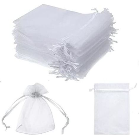 pair 100pcs Sacs Organza,Pochon Organza,Sacs Organza de Poche de Cadeau Mariage Bijoux,Sachet pour Lavande Vide,10x15cm Blanc