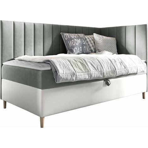 Cama continental Lucus, Soft 017 + Fresh 14, Individuales, Continental, 90x200, Cuero ecológico, Tapiz, Somieres, 98x208x115cm (1/5)