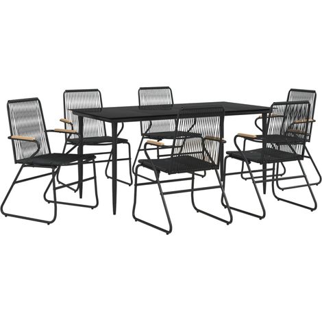 Ensemble à dîner salon de jardin meuble d'extérieur 7 pièces rotin pvc noir (1/5)