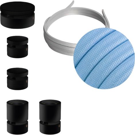 Sistema Filé Wiggle Kit - con cavo di 3 m per catenaria e 5 componenti in legno verniciato nero per interni