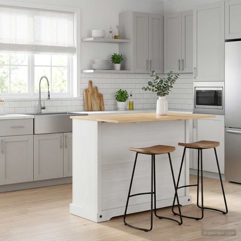 vidaXL Ensemble Cuisine Îlot Blanc et Cire de Miel 112 x 70 x 91,5 cm (1/5)