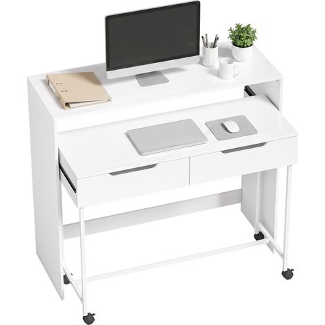 Ausziehbarer 100-cm-Computertisch mit 2 Schubladen, Schreibtisch mit Stauraum, modernes Design, weiß (1/5)