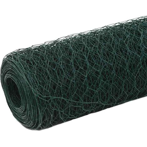 vidaXL Chicken Wire Fence Steel with PVC Coating 25x1,5 m Green