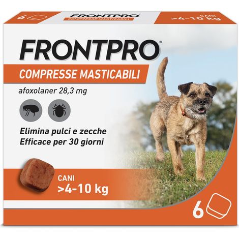 FRONTPRO 6 Compresse Masticabili Antiparassitario per Cani di Peso  4-10 kg Protegge da Pulci Zecca Uova e Larve Antipulci in Confezione da 6 Compresse da 28.3 mg di Afoxolaner (1/5)