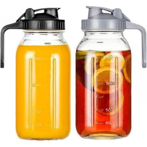 Lot de 2 pichets en verre,1,9 L,couvercle hermétique,poignée ergonomique,réfrigérateur,pique-nique (1/5)