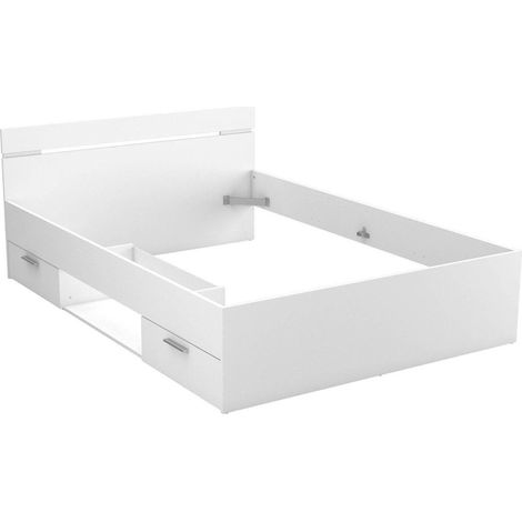Dmora - Letto alla francese Moira, Sommier per camera da letto, Giroletto per stanza, Struttura porta materasso, 200x140 h74 cm, Bianco opaco