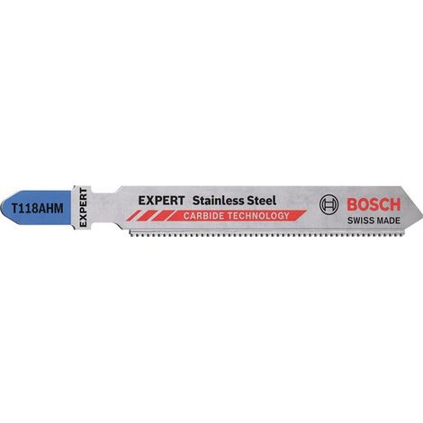 Lame de scie sauteuse Inox T 118 AHM longueur totale 83 mm pas de dent 1.1 mm tôles inox 3 pièces/carte BOSCH