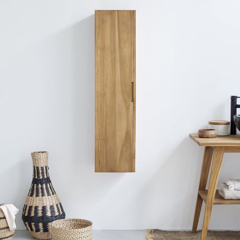 Berah Getah – Colonne de salle de bain en teck massif suspendue – 3 étagères de rangement – Hauteur 120 cm – Montage livré monté – Finition naturelle