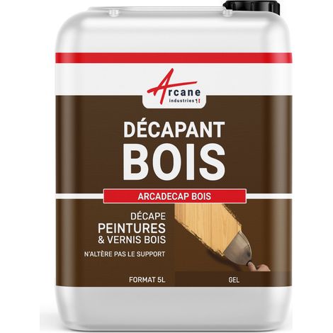 Arcane Industries – Décapant peinture et vernis pour bois – Gel incolore – Action rapide sur peintures multicouches – 5 L