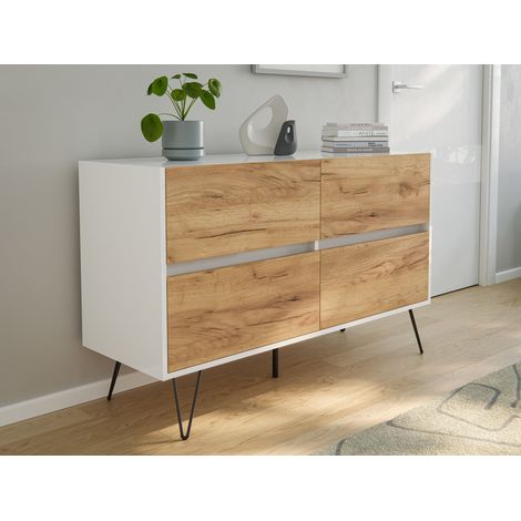 Raumwunder Kommode Dion 120cm Greifraum 4 SoftClose Schubladen Weiß/Eiche Front (1/5)