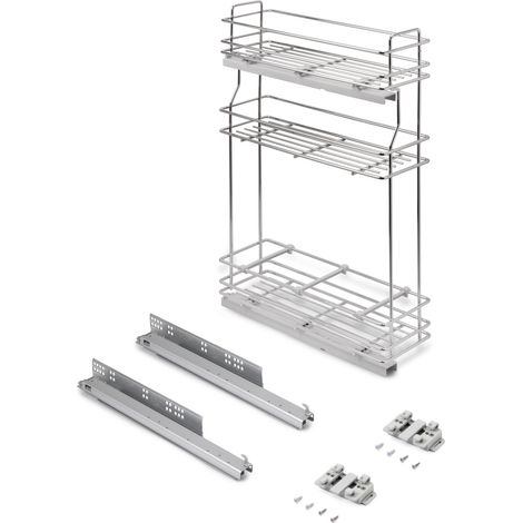 Emuca Portabottiglie estraibile SupraMax con chiusura soft, lato sinistro, 3 vassoi, unità 200 mm, Acciaio, Cromato lucido
