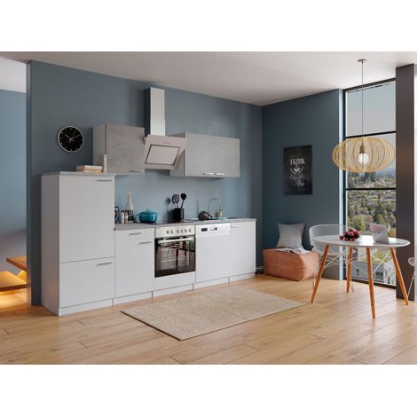 Cuisine Kitchenette Bloc cuisine intégrée Blanc Béton Malia 280 cm Respekta